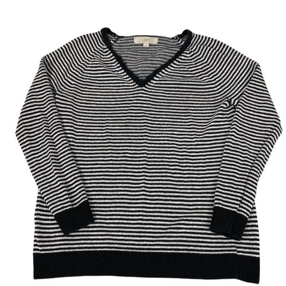 Loft V-neck striped black & white sweater size Medium